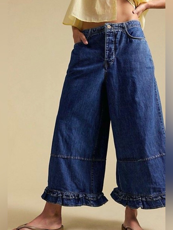We The Free Denim - FREE PEOPLE Pants We The Free Love Me Not Bloomer Jeans Wide Leg Crop Large Boho